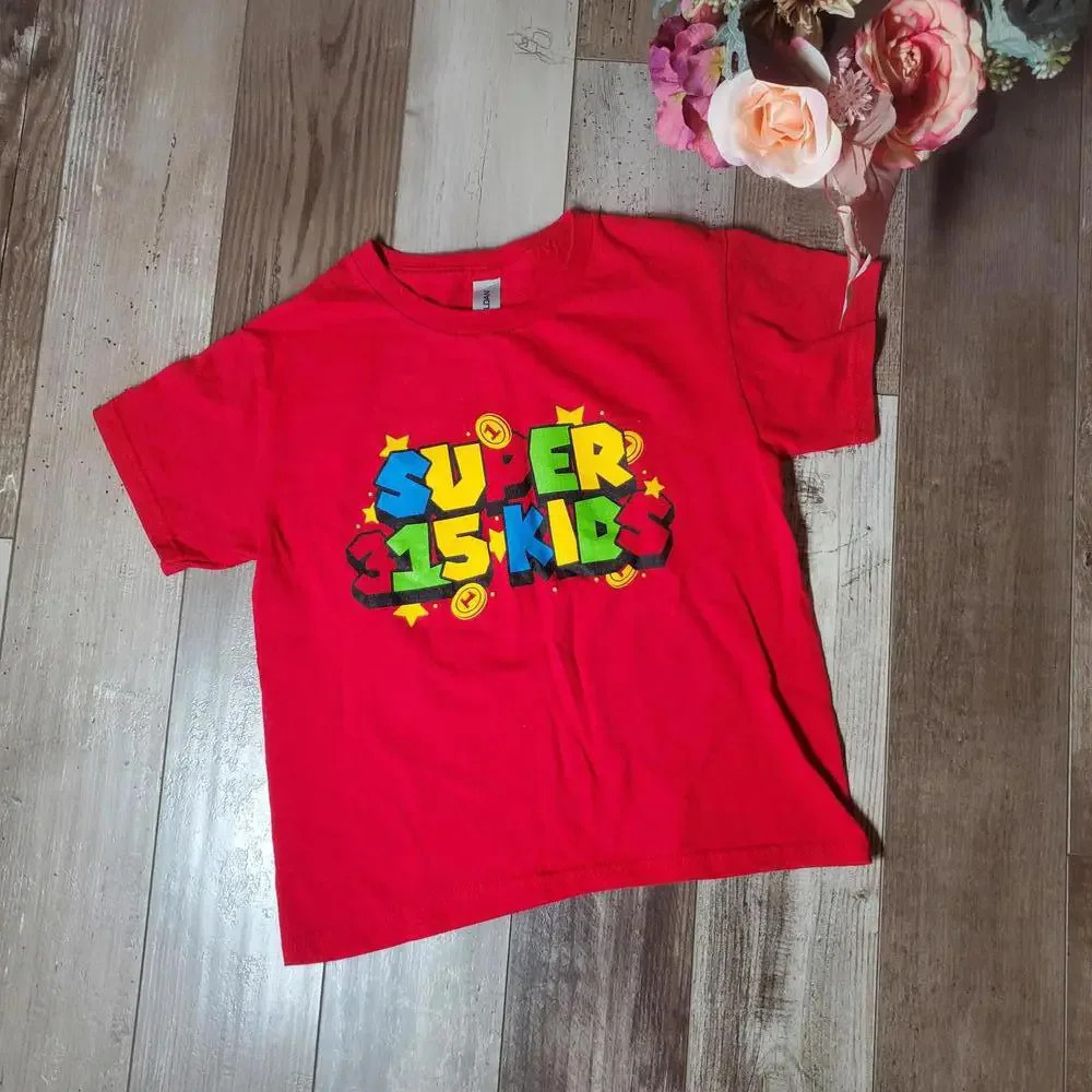 SUPER 315 KIDS Red Super Mario Theme Christian Boys Tee Size XS (5/6) NWOT